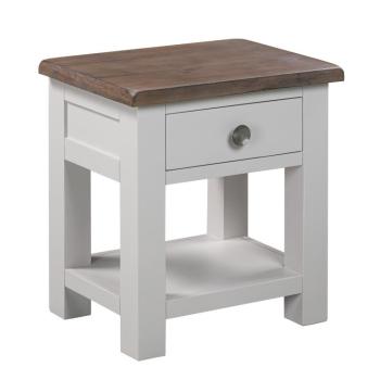 Estila Provensálsky nočný stolík Escapia z masívneho dreva v off-white odtieni s hnedou povrchovou doskou 60cm obrázok