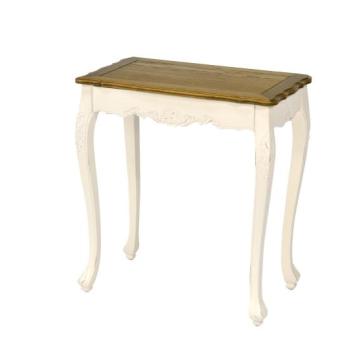 Estila Provensálsky vyrezávaný príručný stolík Preciosa z masívneho dreva v krémovo bielej farbe s prírodne hnedou vrchnou doskou 75cm obrázok