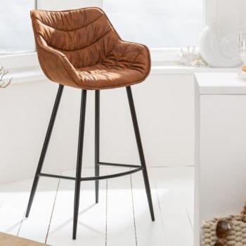 Estila Retro barová stolička Ima s hnedým čalúnením na čiernej konštrukcii 104cm obrázok