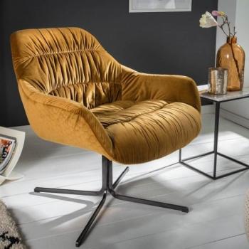 Estila Retro dizajnové kreslo Dumfies so zamatovým poťahom v horčicovej farbe 79cm obrázok