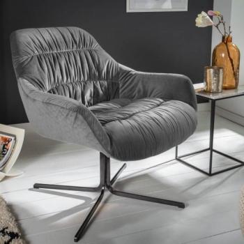 Estila Retro dizajnové kreslo Dumfies so zamatovým poťahom v sivej farbe 79cm obrázok