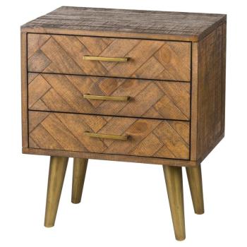 Estila Retro medovo-hnedý nočný stolík HAVANA ORO s parketovým vzorom na nožičkách zlatej farby 65cm obrázok