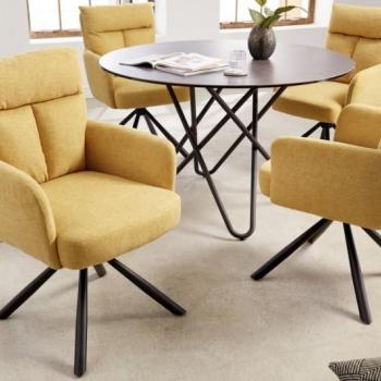 Estila Retro moderná otočná jedálenská stolička Dover so žltým poťahom a čiernymi kovovými nohami 92cm obrázok