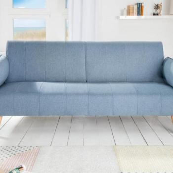Estila Retro modrá rozkladacia čalúnená sedačka Domingo s drevenými nohami 215cm obrázok