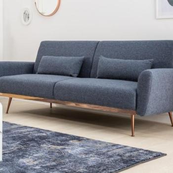 Estila Retro rozkladacia sedačka Balea IV s modrým poťahom a zlatými nohami 208cm obrázok