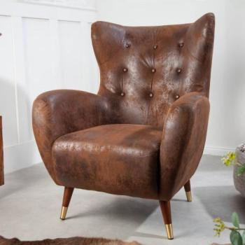 Estila Retro štýlové kreslo Bolte s poťahom z mikrovlákna hnedej farby 106cm obrázok