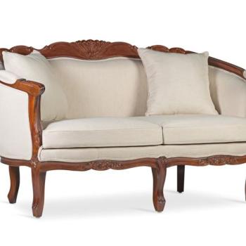 Estila Rustikálna dvojsedačka M-VINTAGE z masívneho dreva s béžovým poťahom 160cm obrázok