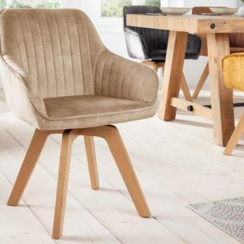 Estila Škandinávske moderné zamatové jedálenské kreslo Caballet s opierkami na ruky a poťahom béžovej farby 83,5cm obrázok