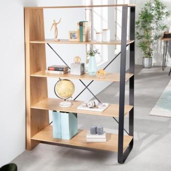 Estila Škandinávsky regál Linden z dreva s čiernym kovovým rámom 154cm obrázok