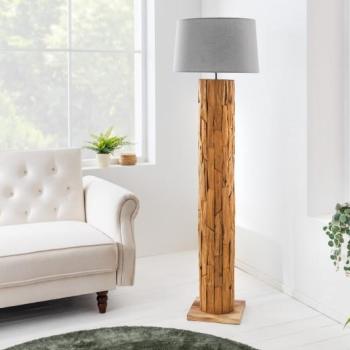 Estila Stojaca vysoká lampa Treety II z teakového masívu vo vidieckom štýle so sivým tienidlom 175cm obrázok