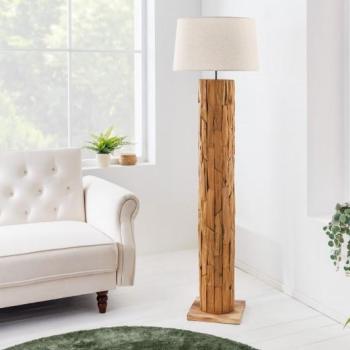 Estila Stojaca vysoká lampa Treety z teakového masívu vo vidieckom štýle s krémovým tienidlom 175cm obrázok