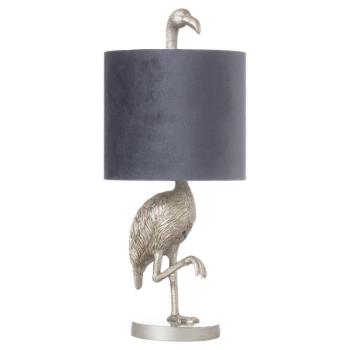Estila Strieborná stolná lampa Plameniak Florence z keramiky so sivým tienidlom 61cm obrázok