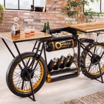 Estila Štýlová industriálna konzola Driven z mangového masívu s čiernou konštrukciou v tvare motorky 185cm obrázok