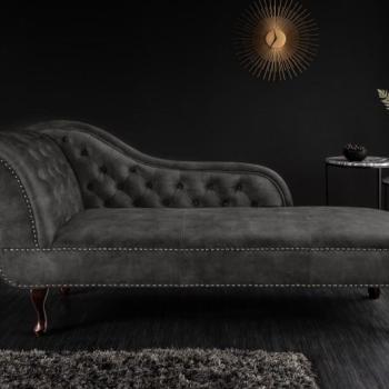 Estila Štýlová leňoška Chesterfield s prešívaným zamatovým čalúnením tmavosivej farby 170cm obrázok