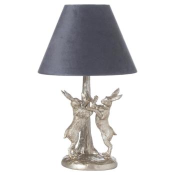Estila Štýlová stolná lampa Pochodujúce Zajace v striebornej farbe so sivým tienidlom 48cm obrázok