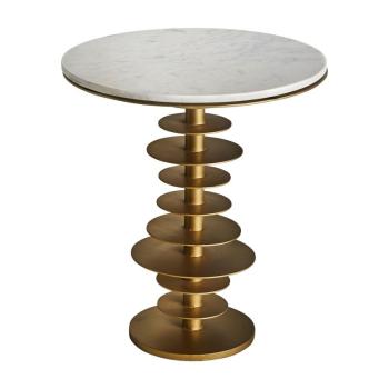 Estila Štýlový art-deco okrúhly príručný stolík Amuny s mramorovou vrchnou doskou a špirálovou kovovou podstavou zlatej farby 58cm obrázok