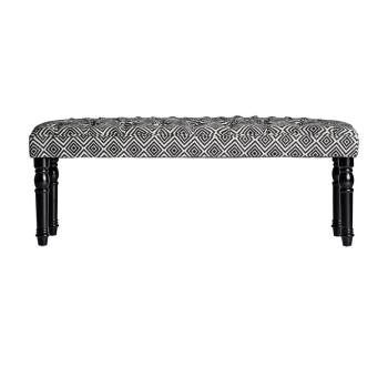 Estila Štýlový obdĺžnikový taburet Avers s čierno bielym Chesterfield čalúnením s čiernymi vyrezávanými nožičkami z dreva 124cm obrázok