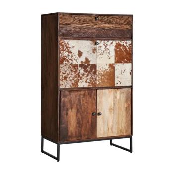 Estila Vidiecka retro barová skriňa Texas z masívneho dreva v prírodnom hnedom prevedení s dvierkami a zásuvkou 152cm obrázok