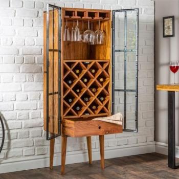 Estila Vidiecka štýlová vinotéka Bodega z akáciového dreva s mrežovými dvierkami 145cm obrázok