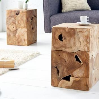 Estila Vidiecky masívny príručný stolík Vezelay z teakového dreva 30cm obrázok