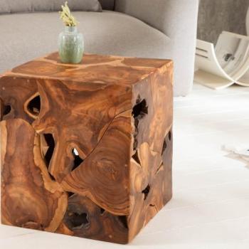 Estila Vidiecky masívny príručný stolík Vezelay z teakového dreva 40cm obrázok