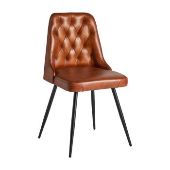 Estila Vintage dizajnová jedálenská stolička Kingsley s hnedým koženým čalúnením a čiernymi nohami z kovu 85cm obrázok