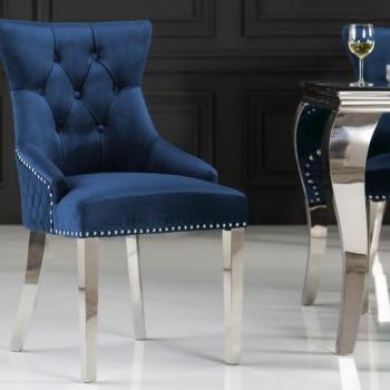 Estila Zámocká chesterfield stolička Eleanor v modrej farbe zo zamatu 97cm obrázok