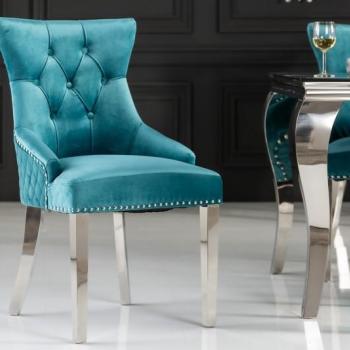 Estila Zámocká chesterfield stolička Eleanor v tyrkysovej farbe zo zamatu 97cm obrázok