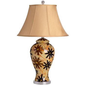 Estila Žltá stolná keramická lampa FIORE 77cm s kvetovým vzorom obrázok