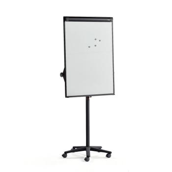 Flipchart s magnetickým povrchom DAISY, s kolieskami s brzdou, čierny obrázok