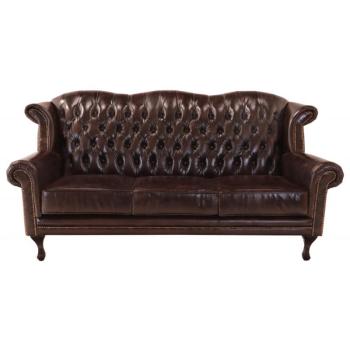 indickynabytok.sk - Pohovka trojmiestna Chesterfield Crown z pravej hovädzej kože Brown obrázok