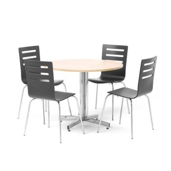 Jedálenská zostava, 1x stôl Ø 900 mm, breza/chróm, 4x stolička čierna/chróm obrázok