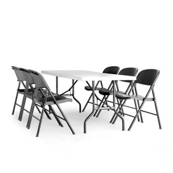 Jedálenská zostava: stôl 1530x760 mm + 6 čiernych skladacích stoličiek obrázok