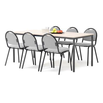 Jedálenská zostava: stôl 1800x800 mm, breza + 6 stoličiek, šedá/čierna obrázok