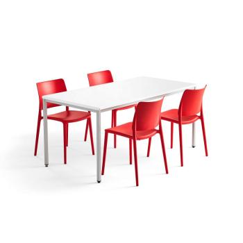 Jedálenská zostava: Stôl Modulus + 4 plastové stoličky Rio, červené obrázok