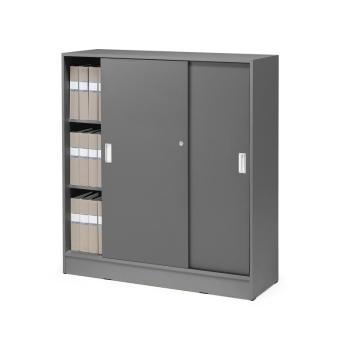 Kancelárska skriňa FLEXUS s posuvnými dverami, 1325x1200x415 mm, šedá obrázok