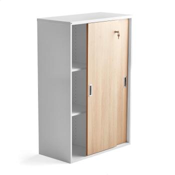 Kancelárska skriňa s posuvnými dverami MODULUS, 1200x800 mm, biela / dub obrázok