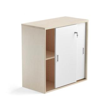 Kancelárska skriňa s posuvnými dverami MODULUS, 800x800 mm, breza / biela obrázok