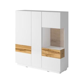 KONSIMO Komoda s vitrínou SILKE biely dub 130 x 139 x 40 cm obrázok