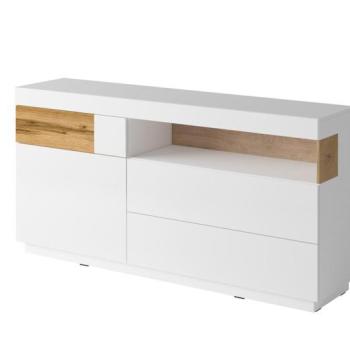 KONSIMO Komoda SILKE s vitrínou biely dub 169 x 85 x 40 cm obrázok