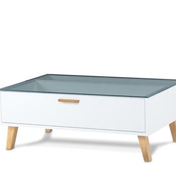 KONSIMO Konferenčný stolík FRISK sklenená doska biely 90 x 35 x 60 cm obrázok