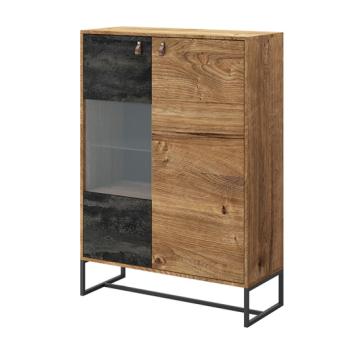 KONSIMO RUGO komoda s vitrínou čierny dub 93 x 133 x 39 cm obrázok