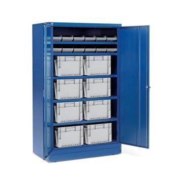 Kovová skriňa SHIFT s plastovými boxmi a prepravkami, 12 boxov + 8 prepraviek obrázok