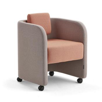 Kreslo COMFY, s kolieskami, vlnená tkanina, striebornošedá/lososová ružová obrázok