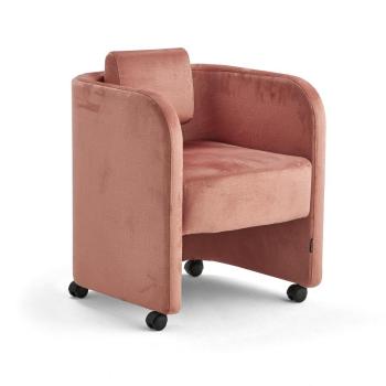 Kreslo COMFY, s kolieskami, zamatová tkanina, lososová ružová obrázok