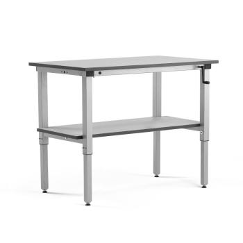 Manuálne nastaviteľný dielenský stôl MOTION, s policou, 150kg, 1200x600 mm obrázok
