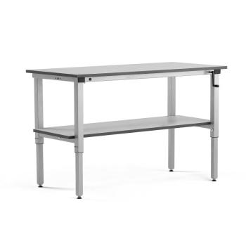 Manuálne nastaviteľný dielenský stôl MOTION, s policou, 150kg, 1500x600 mm obrázok