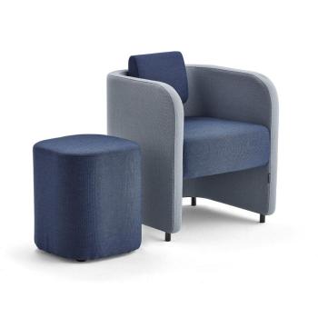 Nábytková zostava COMFY, kreslo + taburet, na nožičkách, vlna, azúrová modrá/námornícka modrá obrázok