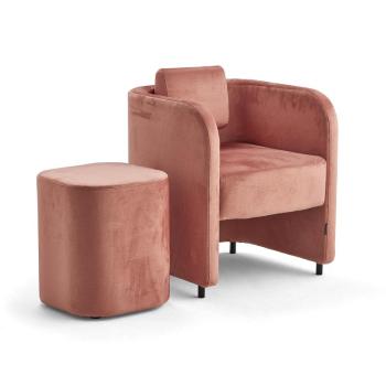 Nábytková zostava COMFY, kreslo + taburet, na nožičkách, zamat, lososová ružová obrázok