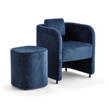 Nábytková zostava COMFY, kreslo + taburet, na nožičkách, zamat, modrá obrázok